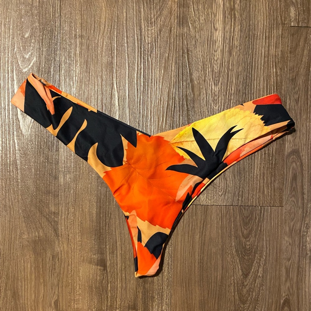 Orange tropical thong bikini bottom M